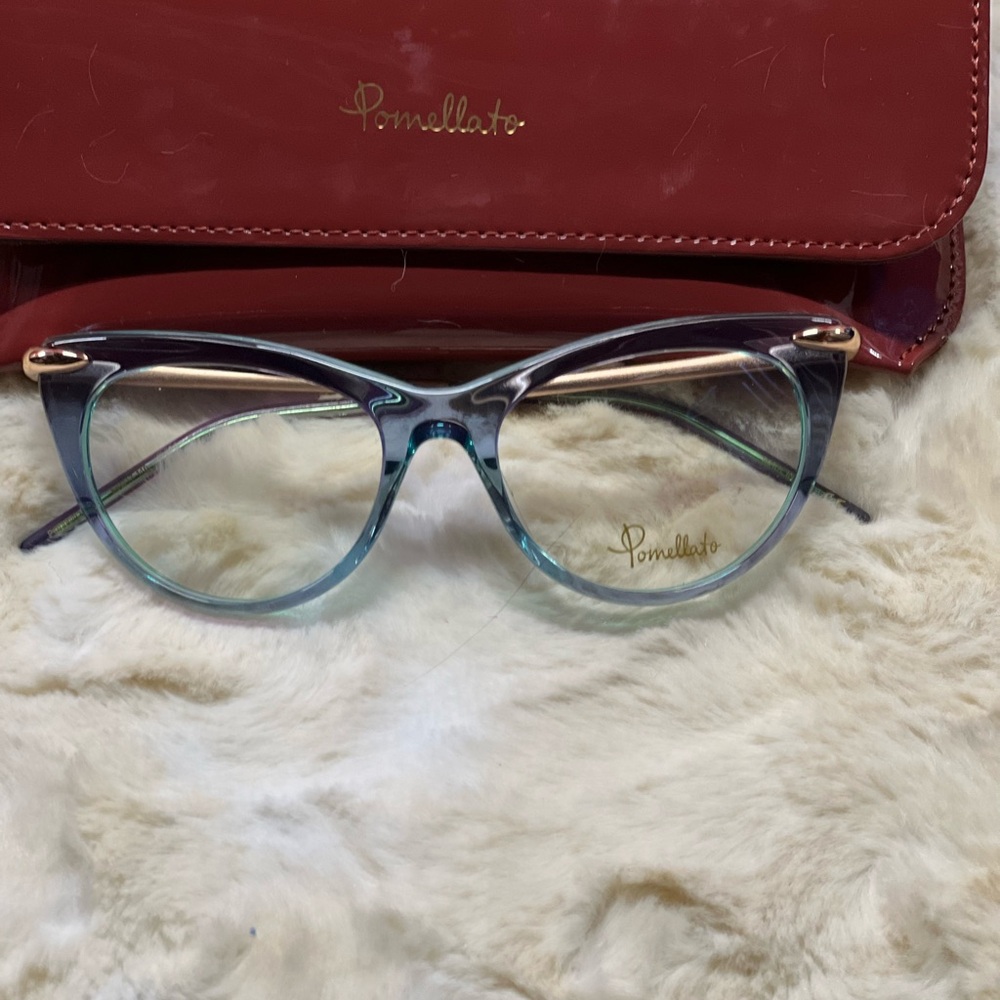 Pomellato Blue and Gold Cat-Eye Glasses